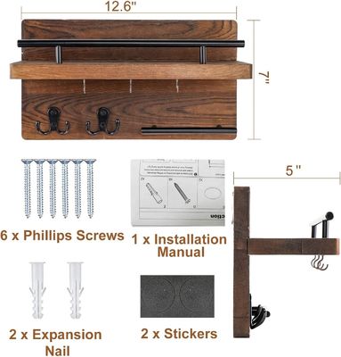 Estante de almacenamiento de llaveros de madera con 4 ganchos dobles Decoración rústica de la entrada de la granja