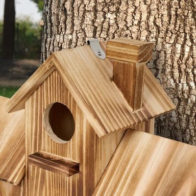 Casa de pájaros de madera al aire libre con 3 agujeros hecha a mano con madera para el hábitat del jardín