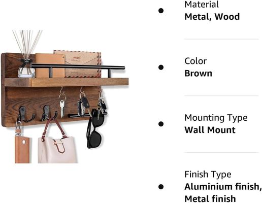 Estante de almacenamiento de llaveros de madera con 4 ganchos dobles Decoración rústica de la entrada de la granja