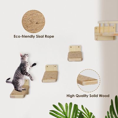 Colores de mancha Montado en la pared Estantes y perchas para gatos Diseño de madera sostenible Montado en la pared