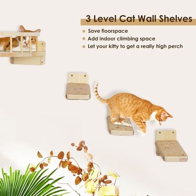Colores de mancha Montado en la pared Estantes y perchas para gatos Diseño de madera sostenible Montado en la pared