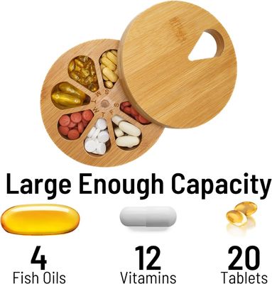 202405 Caja de medicamentos para viajes de madera organizador de píldoras diarias y semanales y porta píldoras