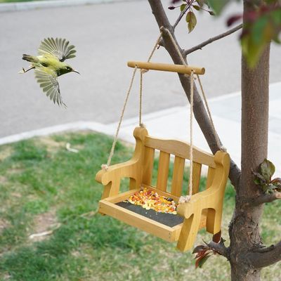 Sillón de balanceo ecológico Alimentos para aves para colgar en el exterior Conjunto de 2 bancos de madera en forma