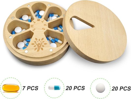 Organizador de píldoras semanales de madera para medicamentos y vitaminas