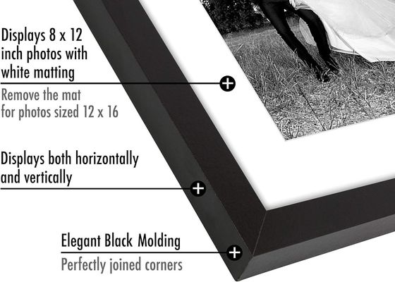 Logotipo personalizado de madera tamaño 12X16 8X12 marco de imagen con esterilla y vidrio resistente a las roturas