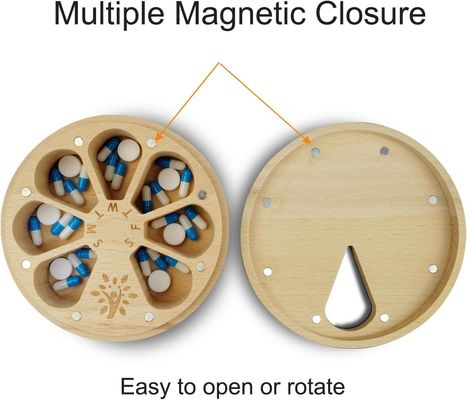 Organizador de píldoras semanales de madera para medicamentos y vitaminas