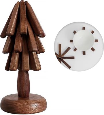 Conjunto Trivet de forma de árbol para platos calientes Montador de nuez negra y soporte de impresión