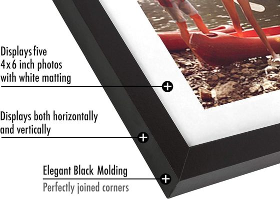 8X24 4X6 Cuadro fotográfico de madera de ingeniería negra con logotipo personalizado de vidrio resistente a las roturas