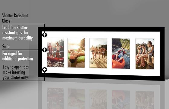 8X24 4X6 Cuadro fotográfico de madera de ingeniería negra con logotipo personalizado de vidrio resistente a las roturas