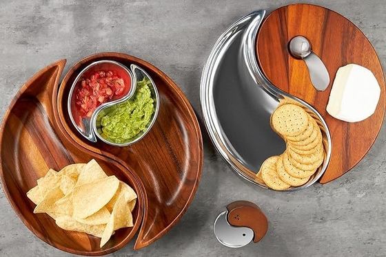 13 pulgadas de madera de acacia y aleación de metal Cheese Board Set perfecto para el entretenimiento en el hogar