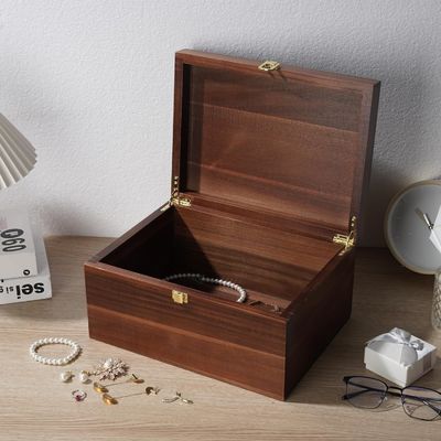 Impresión Manipulación Laminado Brillante Caja de almacenamiento de madera con tapa competitivo 11x 8.9x4.9