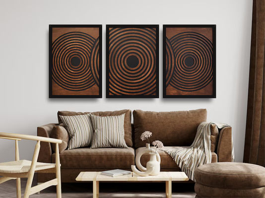 Supermercado debe tener un conjunto de 3 grandes paneles de arte de pared de madera enmarcada texturizada geométrica