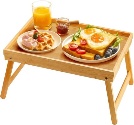 Desayuno Servicio de cama de bambú bandeja de mesa de diseño moderno 16.92 x 12.6 pulgadas con piernas plegables