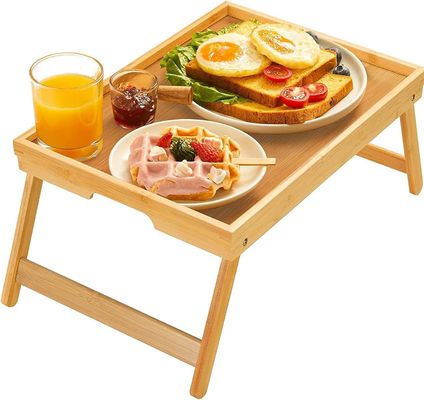 Desayuno Servicio de cama de bambú bandeja de mesa de diseño moderno 16.92 x 12.6 pulgadas con piernas plegables