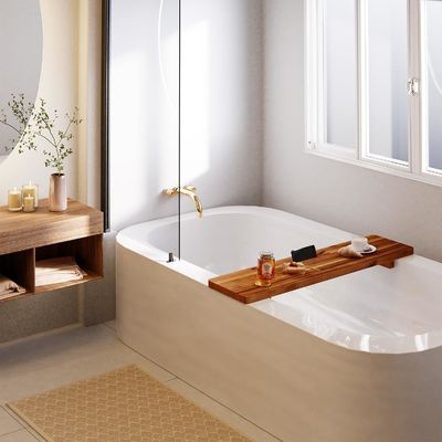 Cubo de baño sostenible Caddy Tray Anti-Tipping Cubo de baño grande Tray para accesorios de madera