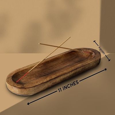 Regalo artesanía de madera marrón incenso quemador palo porta bandeja para decoración de la sala de fragancias