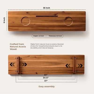 Cubo de baño sostenible Caddy Tray Anti-Tipping Cubo de baño grande Tray para accesorios de madera