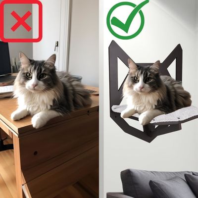Función Ahorrar espacio Estante para gatos montado en la pared con estanterías Perchas y cama colgante