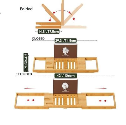 Cadilla de la bañera de madera expandible con portalibres y porta teléfonos Logotipo personalizado aceptable