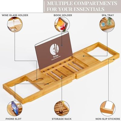 Cadilla de la bañera de madera expandible con portalibres y porta teléfonos Logotipo personalizado aceptable