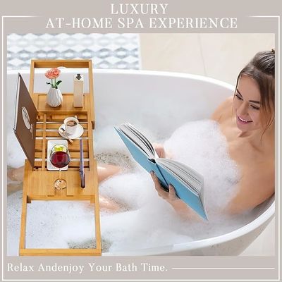 Cadilla de la bañera de madera expandible con portalibres y porta teléfonos Logotipo personalizado aceptable