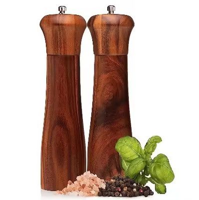 Conjunto de 2 8 " Acacia de madera de sal y pimienta de molienda Conjunto con ajuste de cerámica de molienda de mecanismo