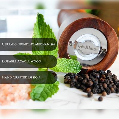 Conjunto de 2 8 " Acacia de madera de sal y pimienta de molienda Conjunto con ajuste de cerámica de molienda de mecanismo