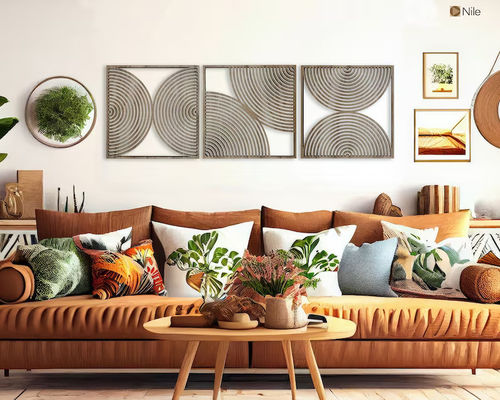 Conjunto de 3 Boho Regalo para el hogar Arte de pared de madera grande con estilo moderno de mediados de siglo y logotipo personalizado