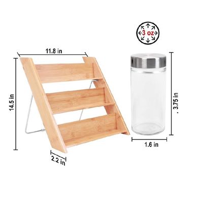 Caja de madera de cocina enlatada Salsa para cocinar Aceite de oliva botella de vinagre de 18 frascos Bambú Compacto organizador de especias