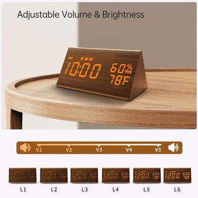 Ambiental Marrón 3 Configuración de alarma de madera multifunción electrónica LED pantalla de tiempo Reloj alarma