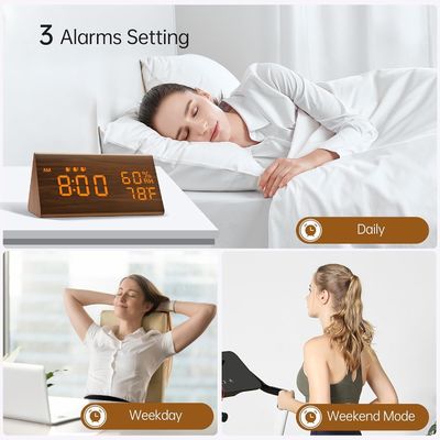 Ambiental Marrón 3 Configuración de alarma de madera multifunción electrónica LED pantalla de tiempo Reloj alarma