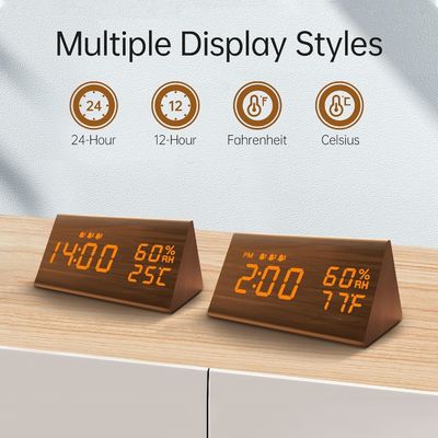Ambiental Marrón 3 Configuración de alarma de madera multifunción electrónica LED pantalla de tiempo Reloj alarma