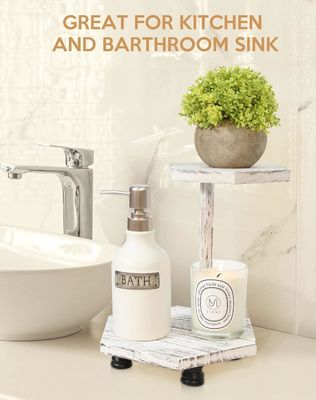 2 capas de pantalla hexagonal de madera elevadora bandeja de la granja blanca para la cocina y el baño