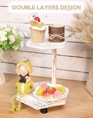 2 capas de pantalla hexagonal de madera elevadora bandeja de la granja blanca para la cocina y el baño