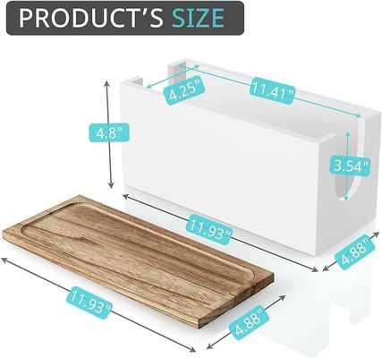 Dispensador de toallas de papel de baño de madera blanca con tapa