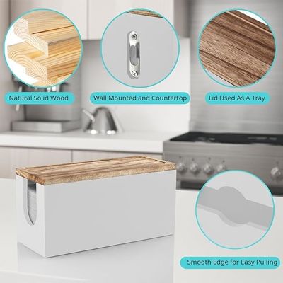 Dispensador de toallas de papel de baño de madera blanca con tapa