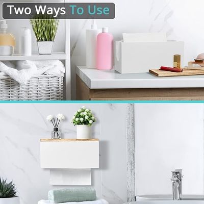 Dispensador de toallas de papel de baño de madera blanca con tapa