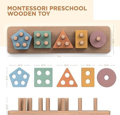 Pedido personalizado De forma de madera y color de apilador de ordenar y apilar juguetes para niños y niñas