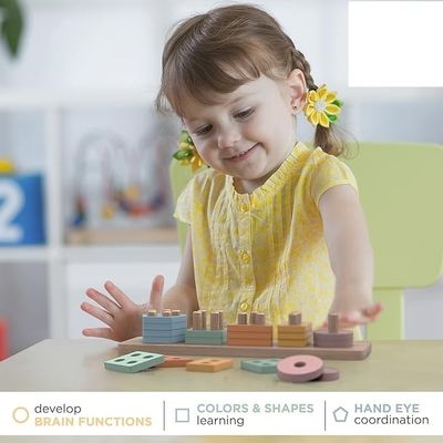 Pedido personalizado De forma de madera y color de apilador de ordenar y apilar juguetes para niños y niñas