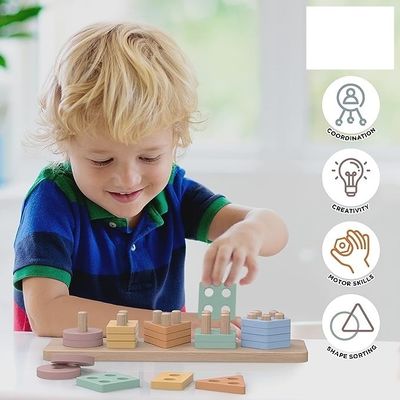 Pedido personalizado De forma de madera y color de apilador de ordenar y apilar juguetes para niños y niñas