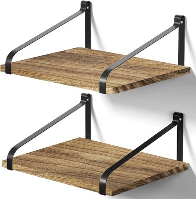 Conjunto moderno de 2 estanterías flotantes de pared de madera rústica L16.5 X W12 pulgadas