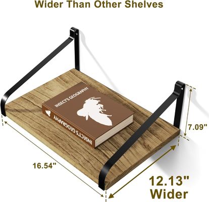 Conjunto moderno de 2 estanterías flotantes de pared de madera rústica L16.5 X W12 pulgadas