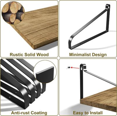 Conjunto moderno de 2 estanterías flotantes de pared de madera rústica L16.5 X W12 pulgadas