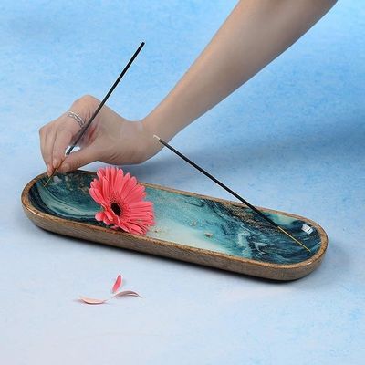 Recuadro de incienso de madera para palos Industrial regalo artesanal Madera de mango azul