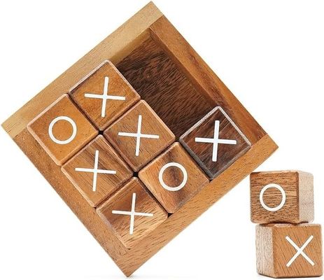 Tabla de café de 4 pulgadas de madera Tic Tac Toe para escritorio y decoración de sala de estar