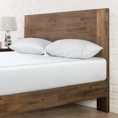 Cuadro de cama de plataforma de madera de pino de gran cantidad con cabecera y soporte de pizarra de madera