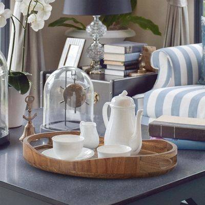 Tamaño personalizado 17 "x13" bandeja redonda de madera para el salón de imprenta grabado láser