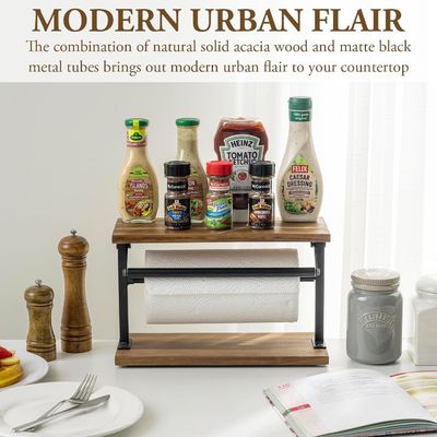 Mejore su cocina con este porta toallas de papel de madera de acacia sólida y estante de exhibición superior
