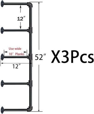 Estante de tubería de hierro de pared industrial de madera para bricolaje Estante de escritorio abierto Estante de libros de cocina