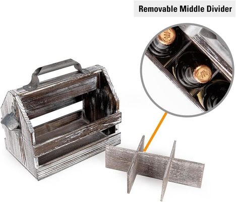 Caddy de 6 botellas de madera con acabado barnizado y abrebotellas